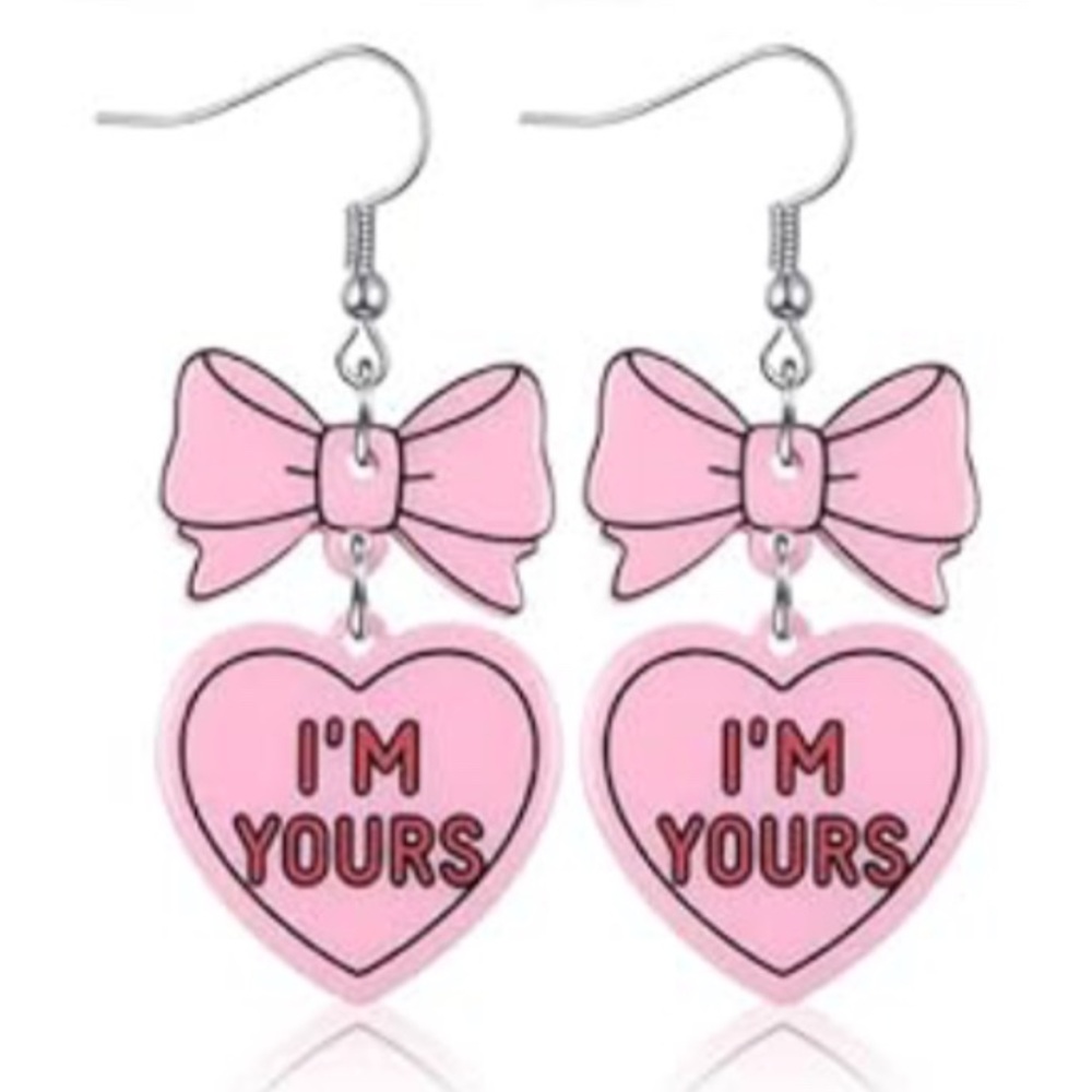 Pink Heart and Bow Earrings